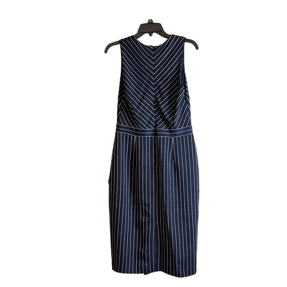 Banana Republic Surplice Career Sheath Dress Navy Silve Striped Faux Wrap Size 6 - Picture 2 of 7